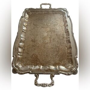 VTG 1930s Victorian Style LARGE SILVER Plated SERVING TRAY W/ Handle